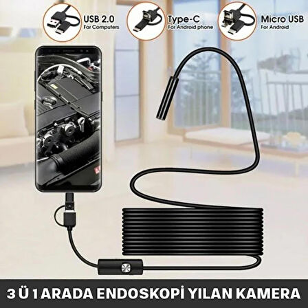 Yoosee 2mt Çift Lens ve Işıklı USB Girişli Çift Kameralı Endeskop Boroskop Sert Kablo Yılan Kamera
