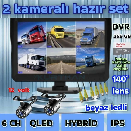 2 ADET BEYAZ LEDLİ KELEBEK KAMERA  10'' QLED 6 KANALLI MONİTÖR SETİ  12 V 256 GB