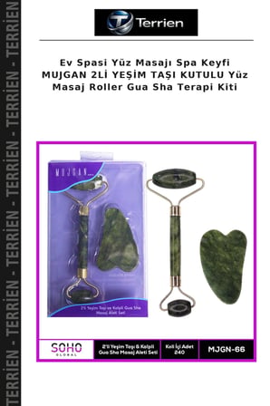 Ev Spasi Yüz Masajı Spa Keyfi MUJGAN 2Lİ YEŞİM TAŞI KUTULU Yüz Masaj Roller Gua Sha Terapi Kiti