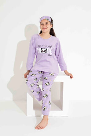 TARP Lila Ayıcıklı Polar Kız Çocuk Pijama Takımı 4-15 Yaş 2713-2714-2715-L