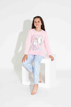 TARP Pembe Mavili Frouzenli İnterlok Kız Çocuk Pijama Takımı 3-11 Yaş 2729-2730-PM