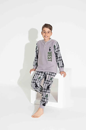 TARP Gri West Nakışlı Polar Erkek Çocuk Pijama Takımı 4-15 Yaş 3736-3737-3738-G