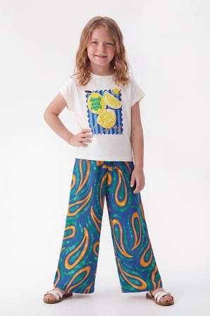 MİNİJÖN Desenli Viscon Pantolonlu Kısa Kollu Kız Çocuk Takımı 4-12 Yaş 26003-1