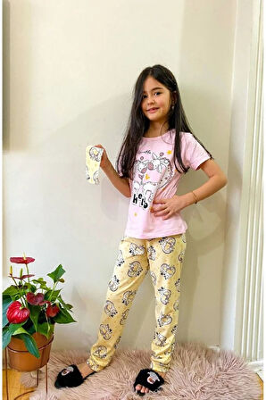 Miniş Zürafa Desenli Pembe Kız Çocuk Kısa Kol Pijama Takımı 4-12 Yaş 513