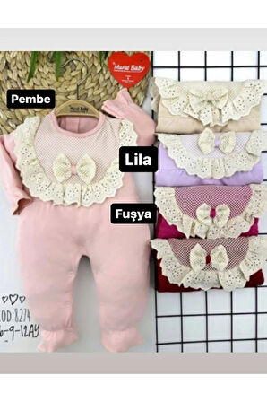 %100 Pamuk File Fırfırlı Yakalı Kız Tulum Lila 3-12 Ay 8274-L