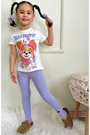 PJKT Paw petrol Desenli Lila Penyeli Taytlı Kız Çocuk Takımı 3-10 Yaş 7505-L