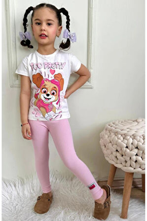PJKT Paw petrol Desenli Pembe Penyeli Taytlı Kız Çocuk Takımı 3-10 Yaş 7505-P