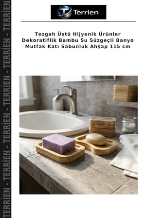Tezgah Üstü Hijyenik Ürünler Dekoratiflik Bambu Su Süzgeçli Banyo Mutfak Katı Sabunluk Ahşap 115 cm