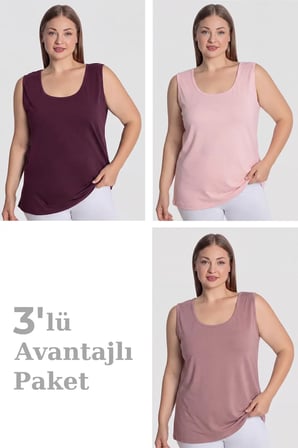 Özel Seri Ferah Konforlu Giyim Kadın Pamuklu Büyük Beden Kalın Askılı Atlet 3'lü Paket