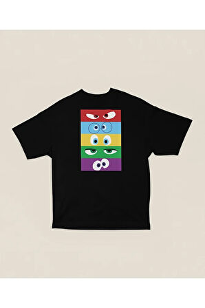 Çizgi Film Karakterler Insiide Ouut Unisex Tişört, Oversize Ters Yüüz Baskılı Tişört