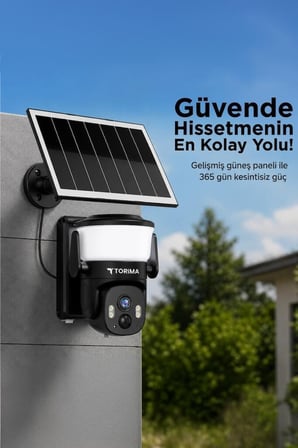Güvenlik Kamerası Şarjlı Duvar Lambası CMR30 Siyah Güneş Panelli Bahçe Kamera Tasarımlı