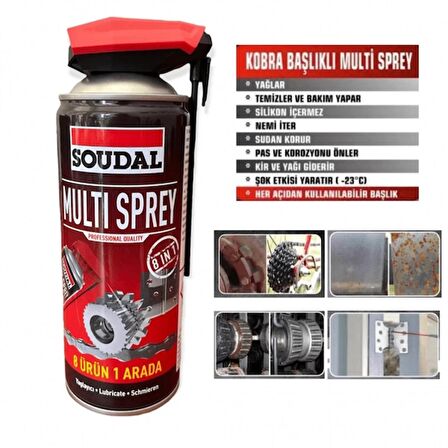 2 ADET SOUDAL MULTI SPREY 400 ML KİR PAS SÖKÜCÜ BAKIM SPREYİ KOBRA BAŞLIKLI