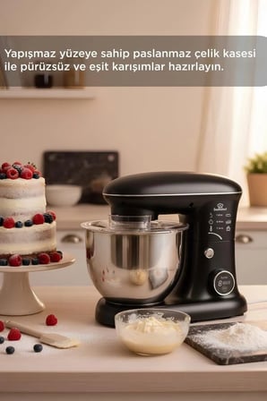 Mutfak Seti Sunum Aleti Stand Mikser Hamur Yoğurma Makinesi TMK-1400DT Siyah 5L 1400W