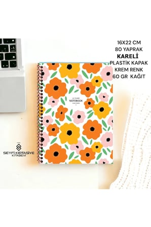 KARELİ 16x22 CM 80 YAPRAK PLASTİK KAPAK TELLİ DEFTER KREM RENK 60 GR HAFİF KAĞIT