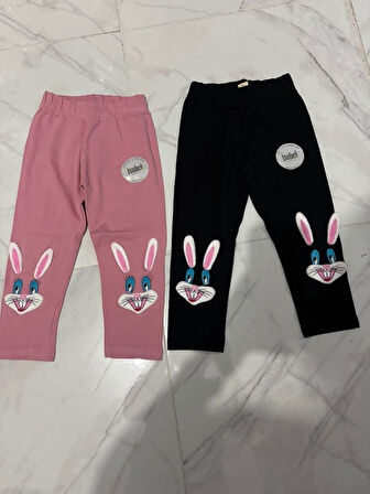 İSOB Tavşan Nakışlı 2 Adet Penye Kız Çocuk Tayt 32601