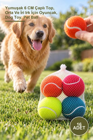 16 Adet Köpek Oyun Topu – Yumuşak 6 CM Çaplı Top, Orta Ve İri Irk İçin Oyuncak, Dog Toy, Pet Ball