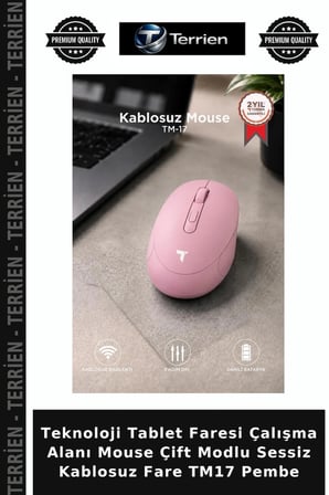 Teknoloji Tablet Faresi Çalışma Alanı Mouse Çift Modlu Sessiz Kablosuz Fare TM17 Pembe
