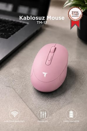 Teknoloji Tablet Faresi Çalışma Alanı Mouse Çift Modlu Sessiz Kablosuz Fare TM17 Pembe
