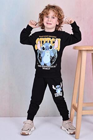 PJK2İ Stitch Desenli 2 İp %100 Pamuk Erkek Çocuk Eşofman Takımı 3-10 Yaş 8125