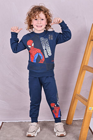 PJK2İ Örümcek Adam Desenli 2 İp %100 Pamuk Erkek Çocuk Eşofman Takımı 3-10 Yaş 8126