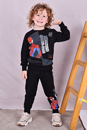 PJK2İ Örümcek Adam Desenli 2 İp %100 Pamuk Erkek Çocuk Eşofman Takımı 3-10 Yaş 8126
