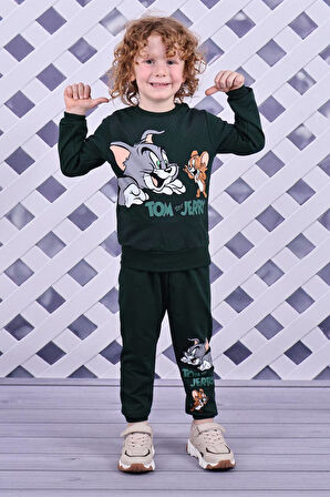 PJK2İ Tom&Jerry Desenli 2 İp %100 Pamuk Erkek Çocuk Eşofman Takımı 3-10 Yaş 8129