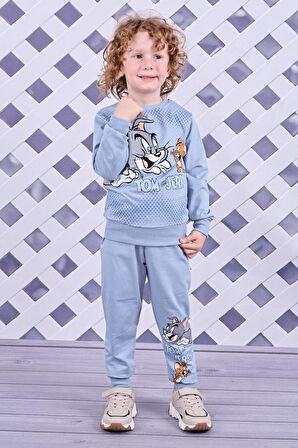 PJK2İ Tom&Jerry Desenli 2 İp %100 Pamuk Erkek Çocuk Eşofman Takımı 3-10 Yaş 8129