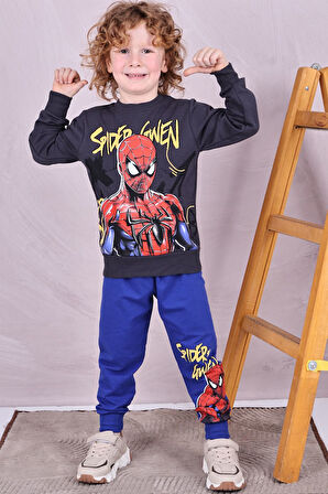 PJK2İ Örmck Adam Desenli 2 İp %100 Pamuk Erkek Çocuk Eşofman Takımı 3-10 Yaş 8132