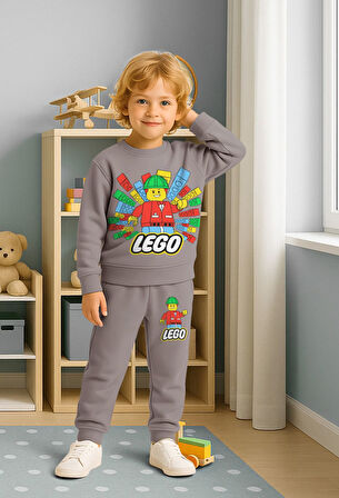 PJK2İ Leegoo Adam Desenli 2 İp %100 Pamuk Erkek Çocuk Eşofman Takımı 3-10 Yaş 8170