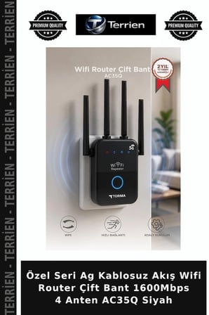 Özel Seri Ag Kablosuz Akış Wifi Router Çift Bant 1600Mbps 4 Anten AC35Q Siyah