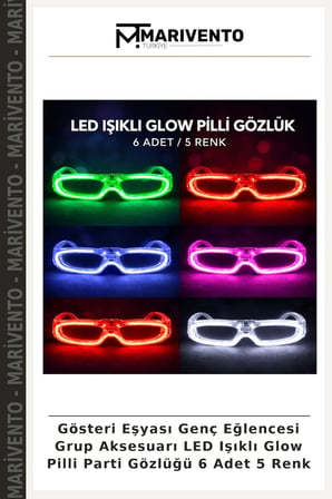 Gösteri Eşyası Genç Eğlencesi Grup Aksesuarı LED Işıklı Glow Pilli Parti Gözlüğü 6 Adet 5 Renk