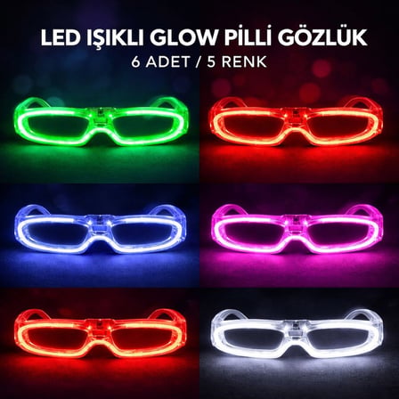 Gösteri Eşyası Genç Eğlencesi Grup Aksesuarı LED Işıklı Glow Pilli Parti Gözlüğü 6 Adet 5 Renk