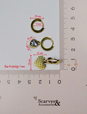 Gold Kalp Çelik Üçlü Küpe Seti