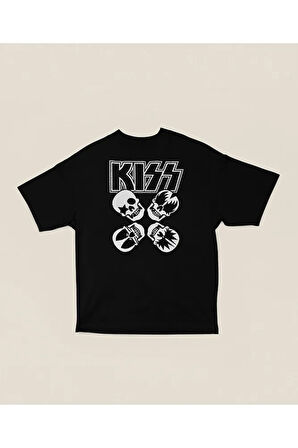 Müzik Grubu Kiss Baskılı Unisex Tişört, Oversize Rock Metal Tişört