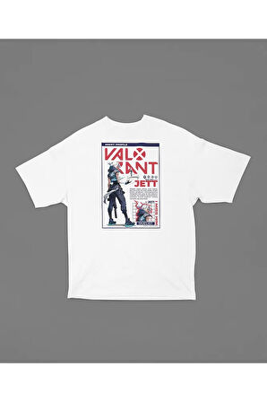Valorant Dualist Karakter Baskılı Unisex Tişört, Oversize Jett Oyun Karakteri Tişört