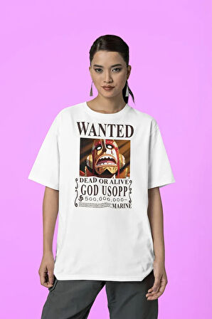 God Usopp Dead Or Alive Anime Karakter Baskılı Unisex Tişört, Oversize Wanted Tişört