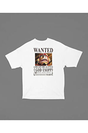 God Usopp Dead Or Alive Anime Karakter Baskılı Unisex Tişört, Oversize Wanted Tişört