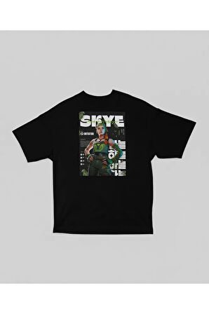 Skye Oyun Karakteri Baskılı Unisex Tişört, Oversize Valorant Tişört