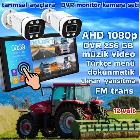 2 ADET AHD 2MP WARM LEDLİ KAMERA DVR DOKUNMATİK 10.36 İNÇ MONİTÖR  12 VOLT 256 GB