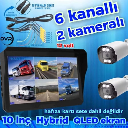 2 ADET AHD 2  MP BEYAZ WARM LEDLİ KAMERA  10'' QLED 6 KANALLI MONİTÖR SETİ  12 V 256 GB
