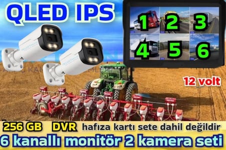 2 ADET AHD 2  MP BEYAZ WARM LEDLİ KAMERA  10'' QLED 6 KANALLI MONİTÖR SETİ  12 V 256 GB