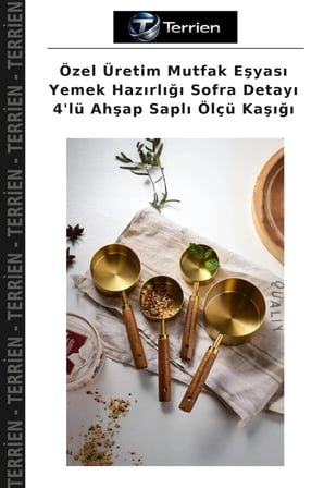 Özel Üretim Mutfak Eşyası Yemek Hazırlığı Sofra Detayı 4'lü Ahşap Saplı Ölçü Kaşığı