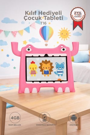 Özel Seri Mobil Çocuklar Öğrenci Tablet 4GB 128GB Android 13 T16 Pembe