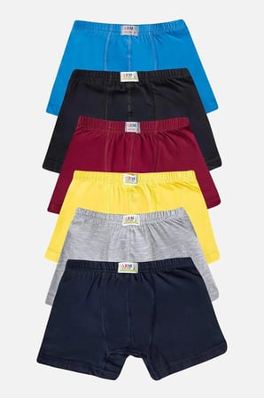 Özel Seri Hediyelik Standart Nefes Alabilir Erkek Çocuk Düz Pamuklu Likralı Renkli Boxer 6'lı Paket