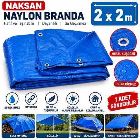 Naylon Branda Mavi Su Geçirmez Kamp Brandası Örtülük Korumalık 2 x 2 ( 4m2) Üst Kalite