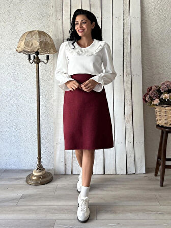 Bordo Kaşe Kısa Etek