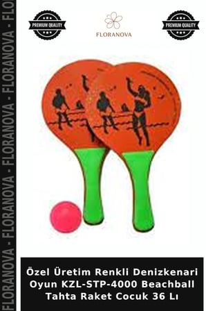 Özel Üretim Renkli Denizkenari Oyun KZL-STP-4000 Beachball Tahta Raket Cocuk 36 Lı