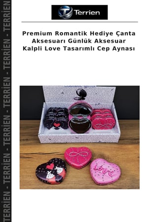 Premium Romantik Hediye Çanta Aksesuarı Günlük Aksesuar Kalpli Love Tasarımlı Cep Aynası