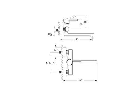 Artema Minimax S A42095 Eviye Bataryası (Duvardan), Krom