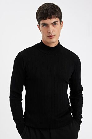 DeFacto Standart Fit Normal Kesim Yarım Balıkçı Yaka Jakarlı Triko Kazak D2943AX24AUBK27